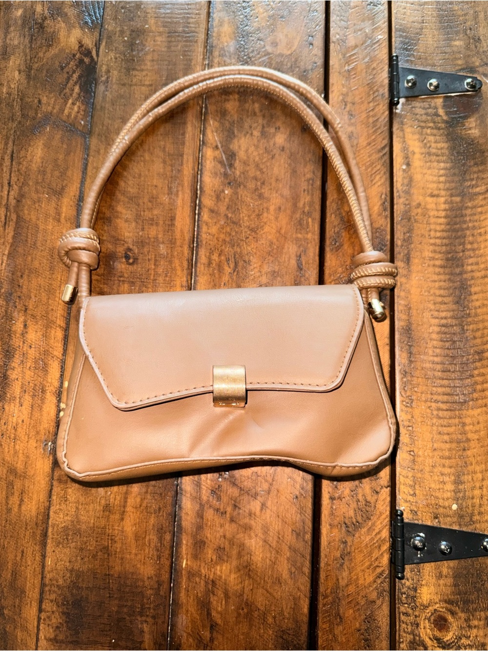 SHEIN Tan Knot-Handle Shoulder Bag with Gold Accent
